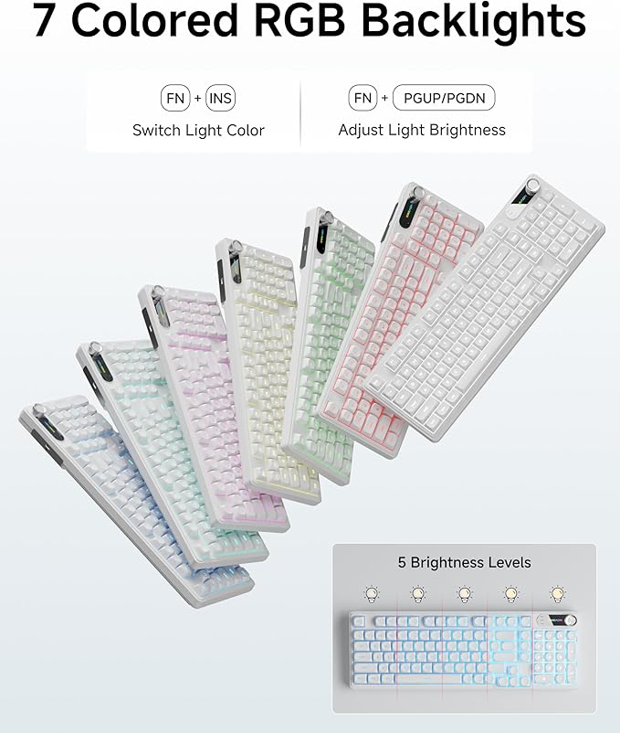 C98 Gaming Keyboard and Mouse Wired PC Gaming Keyboards with Multimedia Knob Wrist Palm&amp 3200 DPI RGB Backlit Computer Keyboard Quiet Membrane Gaming Keyboard for Windows/MAC/Laptop (White)