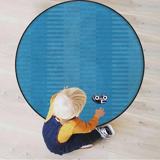Abstract Gaming Chair Mat for Hardwood Floor Anti-Slip Floor Protector Game Controller Rubber Gaming Computer Chair Mat Stripes PatternTurquoise Blue Diameter 43.3 in