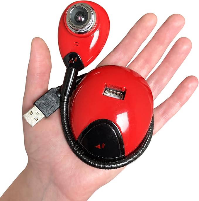HUE HD Portable USB Video Conferencing Camera. Use as a Webcam for Live Streaming or a Document Camera for Teaching: Windows macOS Chromebook Linux Compatibility (Red with Carry Case)