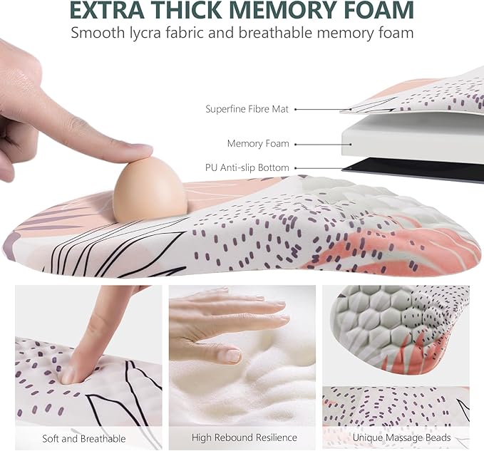 Mouse Pad Wrist Support 2 in1 Keyboard Wrist Rest+ Ergonomic Mouse Pad Non-Slip Wrist Rest for Computer Keyboard Made Easy Typing &amp Relieve Wrist Pain（Leaf