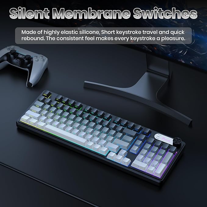 G98X Wireless Gaming Keyboard Tri-Mode 2.4GHz/USB-C/BT5.0 Silent Gaming Keyboard with Number Pad &amp Knob RGB Backlit Side Printed PBT Keycaps Computer Keyboards for PC Mac Laptop Gamer