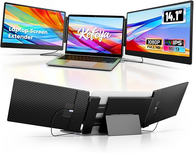 KEFEYA Laptop Screen Extender - 14.1 Portable Monitor for Laptop with Sturdy Metal Kickstand 1080P HD IPS Laptop Monitor Extender Plug and Play for Windows/Mac/Chrome Fits 13-17 Inch Laptops