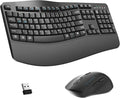 Wireless Keyboard and Mouse Combo2.4G Full Size Wave Keys Ergonomic Keyboard with Wrist Rest for Natural Typing 3 DPI Adjustable Ergonomic Silent Mouse for Computer/Laptop/Windows/Mac (Gray)