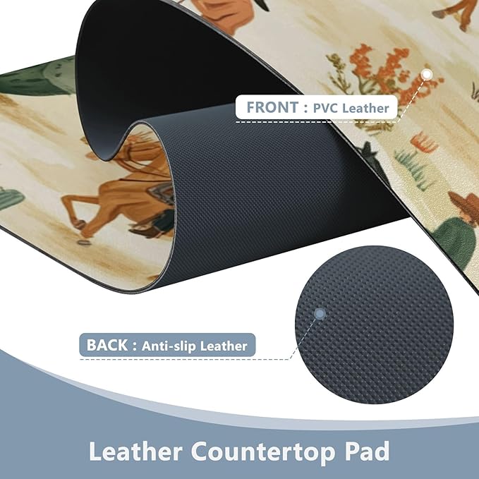 Mouse Pad Desk Mat Leather Desk Pad Large Gaming Desk Cover Protector Mat for Keyboard Computer Laptop Office Waterproof 47.2 x 23.6 Inch Cute Cacti Desert Cowboys Horses
