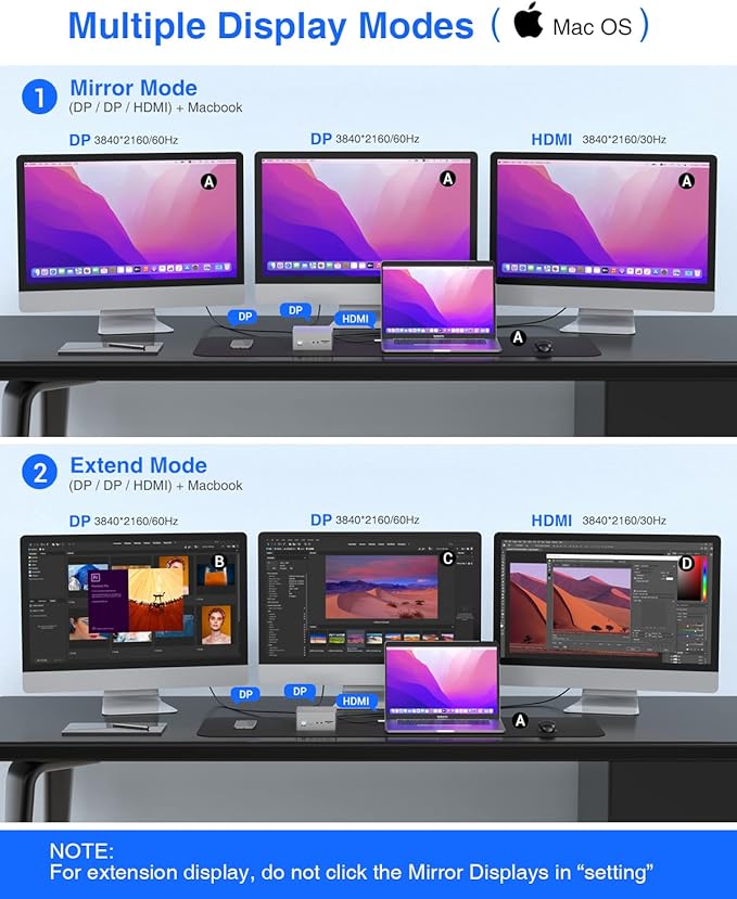 TOTU Upgraded Universal USB-C 4K Triple Display Docking Station with Charging Support for MacBook Pro &amp Windows Type C Systems (2 4K DP HDMI 6 USB Ports 60W USB PD)Extended Display for macOS