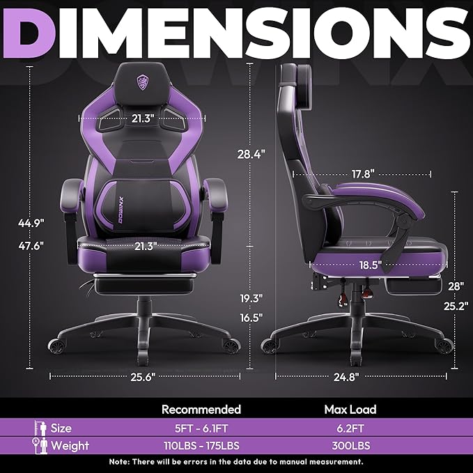 Dowinx PU Leather Gaming Chair with Footrest Big and Tall Ergonomic Computer Chair with Lumbar Support Wide Back Gamer Chair for Heavy People Purple