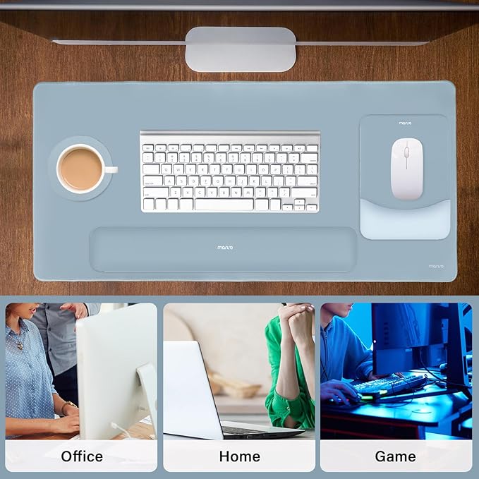 MOSISO Keyboard Mouse Pad Set Large Gaming Mouse Pad&ampRectangular Keyboard Wrist Rest&ampMousepad with Wrist Rest&ampCoaster Ergonomic Non-Slip&ampEasy Typing Pad with Curved Silicone Lining
