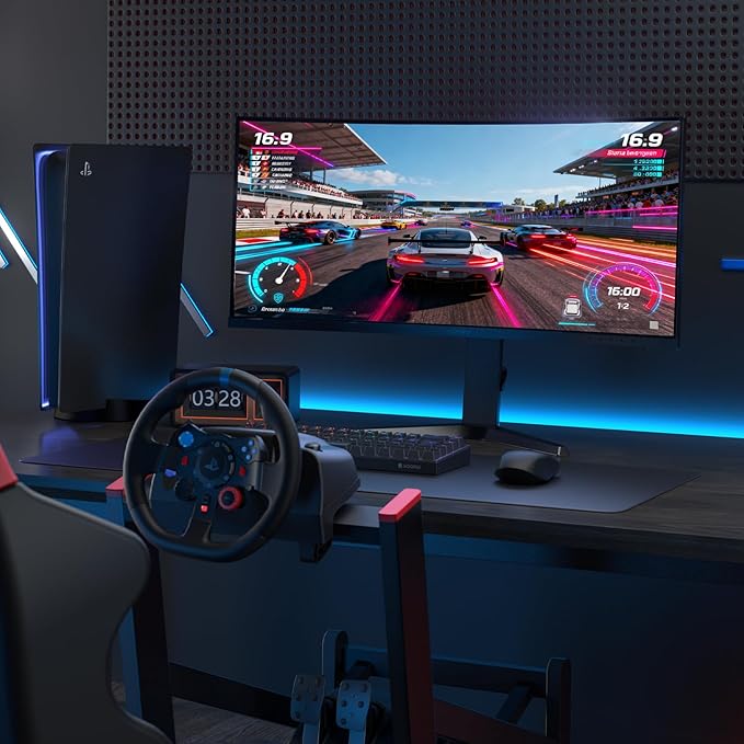 KOORUI 34-inch Curved Ultrawide WQHD 3440×1440 Gaming Monitor 180Hz 1000R- PIP/PBP 1ms(MPRT) HDR400 DCI-P3 95% FreeSync Premium 1 x DP 1.4 &amp 2 x HDMI 2.0 Tilt Height Swivel Adjustment 34E6