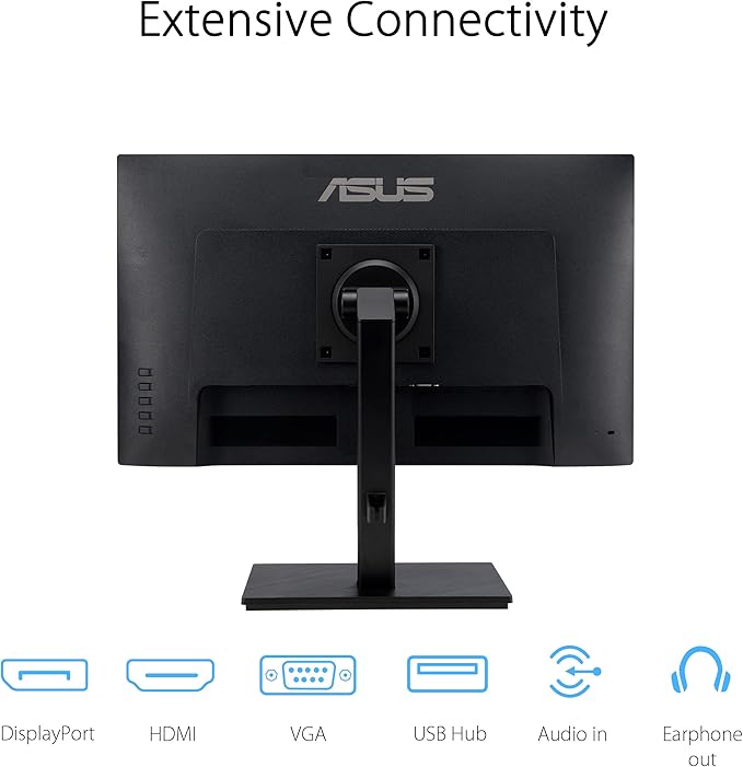 ASUS 24” 1080P Monitor (VA24EQSB) - Full HD IPS 75Hz Built-in Speakers Eye Care Low Blue Light Flicker Free VESA Mountable Height Adjustment Frameless DisplayPort HDMI VGA USB HubBlack