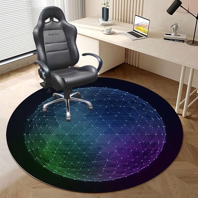 Blue Purple Gaming Chair Mat Office Chair Mat Colorful Geometric Circular Motifs Hardwood Floor Floor Mats Office Chair Desk Chair Anti Slip Floor Protector Dark Blue Flower Diameter 47.2 in