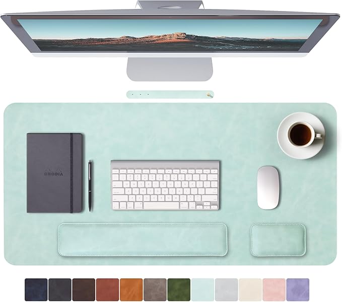 RENMTURE Large Mouse Pad and Keyboard Wrist Rest Desk Pad for Keyboard and Mouse Large Gaming Mouse Pad with Wrist Support Desk Mat for Work and Gaming (Mint Green)
