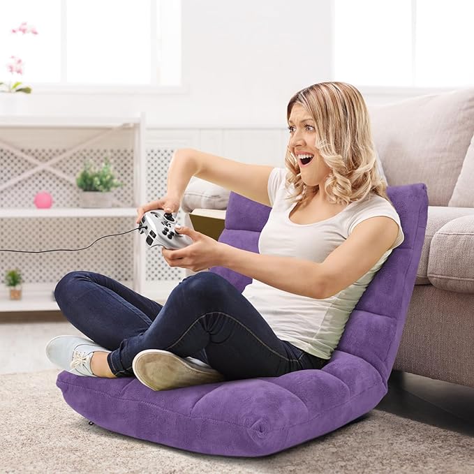 ARLIME Adjustable Floor Chair 14-Position Lazy Sofa Chair with Back Support &amp Thick Padding Portable Foldable Floor Couch for Adults Kids Use in Bedroom Living Room Home Theater (Purple)