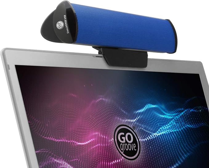 GOgroove SonaVERSE USB Speakers for Laptop Computer - USB Powered Mini Sound Bar with Clip-On Portable External Speaker Design for Monitor One Cable for Digital Audio Input and Power (Blue)