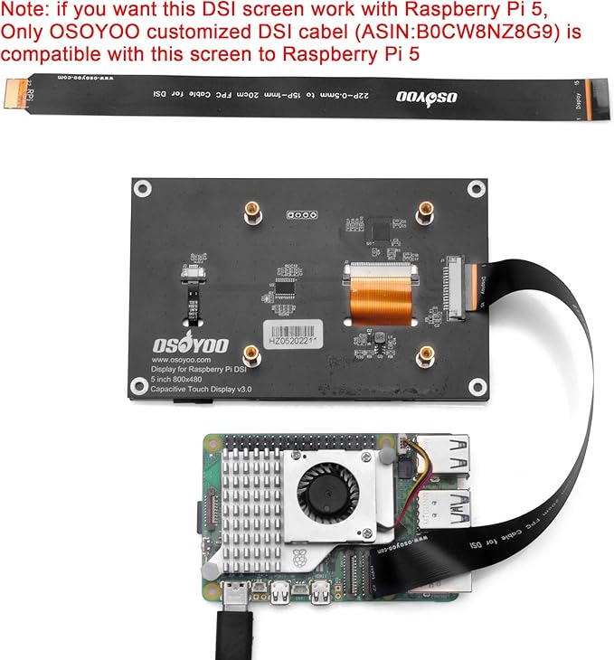 OSOYOO 5-Inch DSI Touch Screen Display Kit for Raspberry Pi 4B 3B 3B+ 2 - RPi 800x480 LCD with Portable Stand Holder Case