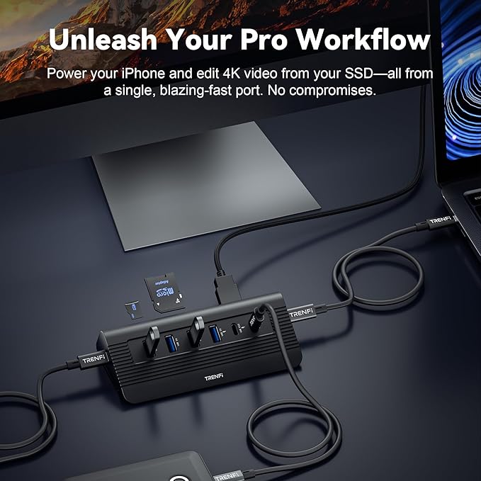 10-in-1 USB C Hub with Detachable Cable USB 3.2 Gen2 10Gbps 4K 60Hz HDMI 100W PD SD/TF Reader - Aluminum Docking Station for Laptop PC MacBook Pro/Air M1-M5 Mac mini (Carbon Black)