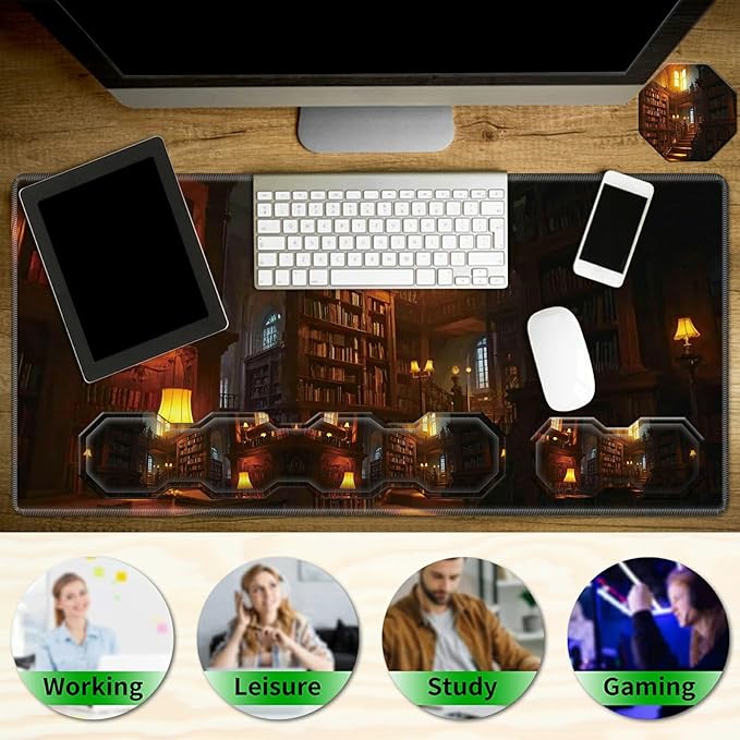 Keyboard Wrist Rest &amp Desk Mat 35.4 x 15.7 inch &amp Mouse Wrist Rest &amp Coasters 4 Pcs Gaming Mouse Pad with Wrist Rest Set with Memory Foam Ergonomic Easy Typing Pain Relief - Books