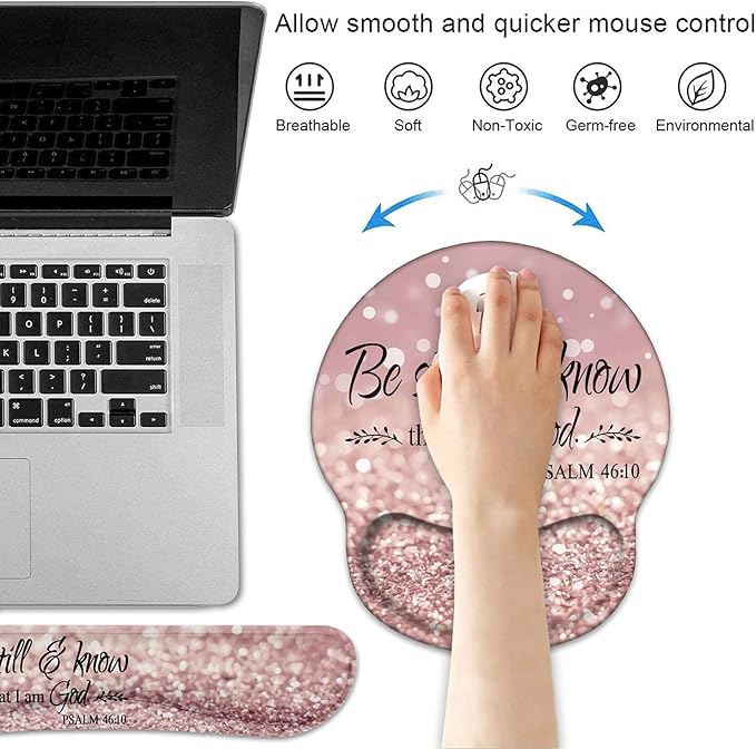 Keyboard Wrist Rest and Mouse Pad Wrist Rest Support Set with Coasters Non-Slip PU Base for Gaming and Office Comfortable &amp Lightweight for Easy Typing &amp Pain Relief - Quote Bible Verses Psa