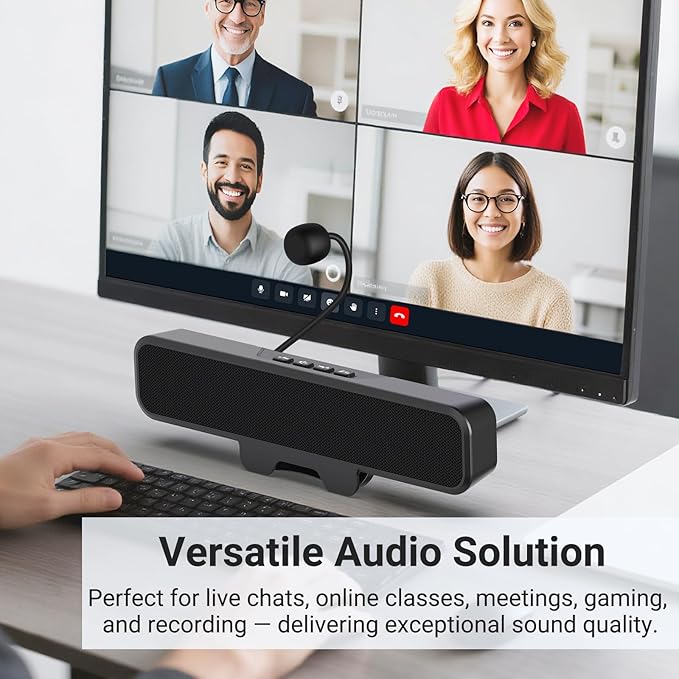 Computer Speakers with Microphone for Desktop PC USB Monitor Speakers with Clip Wired Laptop Sound Bar Stereo &amp Bass PC Speaker w/Mic for Meeting/Gaming/Online Learning Easily Clamps to Monit