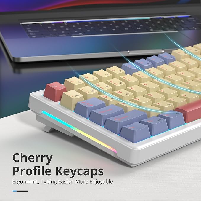 75% Cotton Candy Creamy Mechanical Keyboard Wired Creamy Sound Gasket Gaming Thocky Keyboard with Knob Hot Swappable RGB Custom Keyboard Pre-lubed Cream Switch Keyboard (82 Candyfloss)