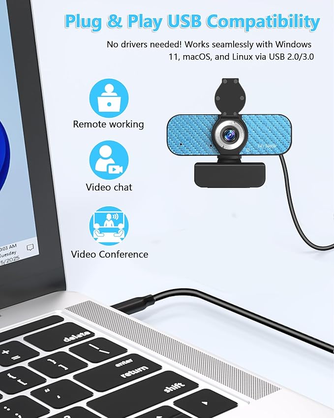 Webcam 1080P for Online Learners: Lag-Free Video &amp Built-in Mic for Zoom Class | Portable Design Fixed Focus USB Camera