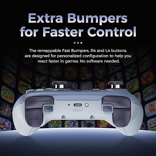 AKNES 8Bitdo Ultimate 2C Wireless 2.4G Controller for Windows PC and Android Gamepad with Hall Effect Joysticks and Hall Triggers 1000Hz Polling Rate Remappable L4/R4 Bumpers - Blueberry