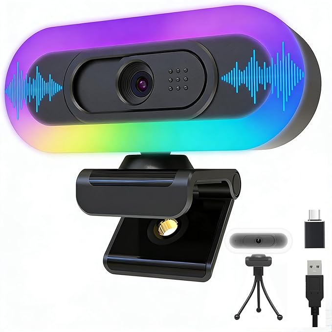 W4 2K Autofocus Webcam with Dual Mics &amp LED Light 1080P 60fps/2K 50fps USB Streaming Camera for PC Laptop Switch 2 Desktop - Plug and Play