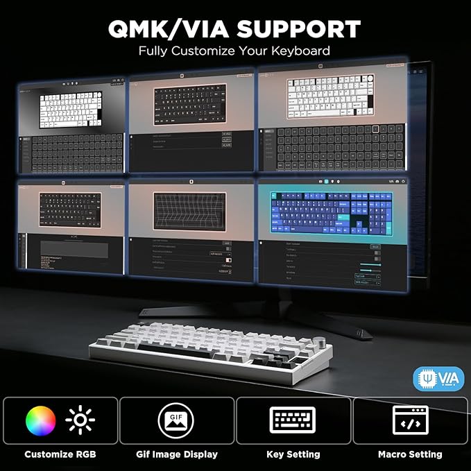 YUNZII AL80 Wireless Mechanical KeyboardFull Aluminum CNC Smart LCD DisplayHot Swappable Gasket Mount 75% Layout with KnobBT/2.4G/USB-CQMK/VIA Support for Win/Mac (Silver Cocoa Cream V2 Switch)