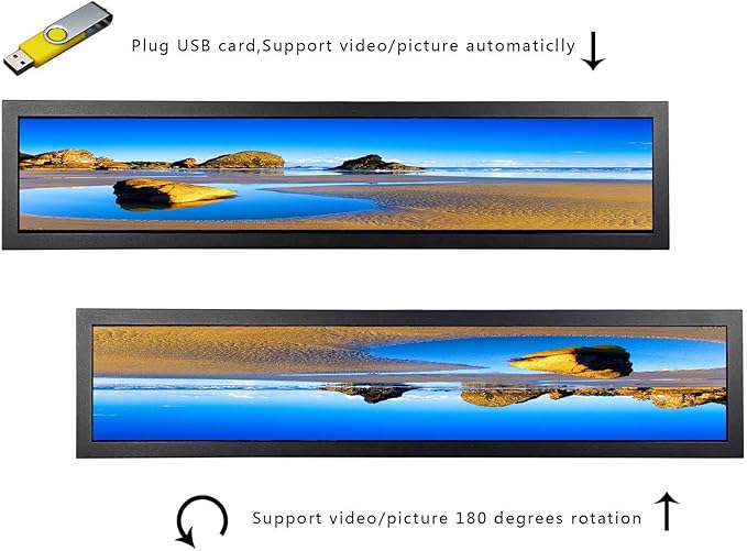 VSDISPLAY 28 Inch Long Stretched Bar LCD 1920x360 IPS Screen Monitor with USB Video Inputfor Gaming Marquee CabinetStore Shelf AdvertisingDigital Signage