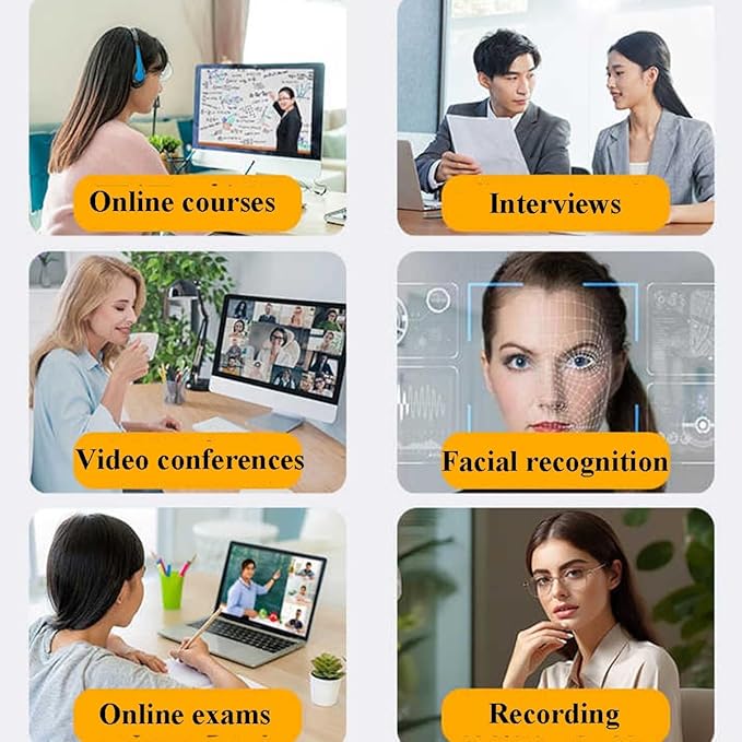 GIZNXBA Webcam for PC Laptop Desktop Computer USB Webcam with Microphone 360° Rotation Pan &amp Tilt Privacy Shutter Streaming Camera for Meeting/Online Video Calls(Black B2K)