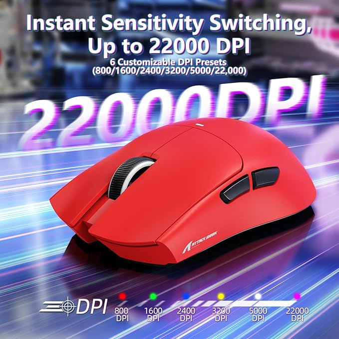 MAMBASNAKE Attack Shark X11SE Lightweight Wireless Gaming Mouse Tri-Mode 2.4G/USB-C Wired/BT 22K DPI PAW3311 Optical Sensor 59g 5 Programmable Buttons 300mAh Battery for PC/Mac(Red)