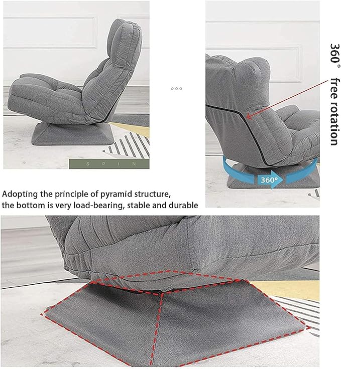 lounge chairFloor Lazy Sofa iner 3 Gears Adjustable Gaming Chair with 360° Swivel Pyramid Base Thicken 20 cm/7.9 inches Folding Sofa Chair for Living Room Bedroom Office