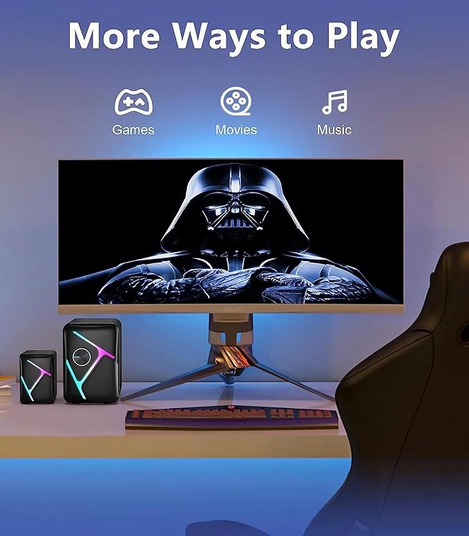 CORN 2.1 Gaming Speakers with RGB Gradient Light PC Speakers with Dynamic Sound USB Powered &amp 3.5mm Aux Desktop Computer Speakers with Volume Control Compatible with PC Laptop PS4 TV Phone