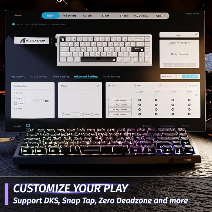 ATTACK SHARK X68 HE Wired Rapid Trigger Mechanical Gaming Keyboard and R1 Mouse with Adjustable ActuationCoiled CableUSB C/2.4Ghz Wireless/BT Ultralight 18K DPI Mice for Esport Gamer(Black Contour)