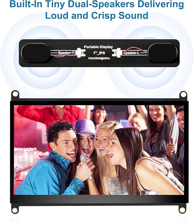 7 Inches Touchscreen Monitor HD 1024×600 IPS LCD Capacitive Touch Screen Compatible with R Pi 4B/3B+/3B/2/1B+/Zero Ora Pi 5 Por/3 Plus/3B/4B Ban Pi and Windows 10/8/7 (CX-070-A2 US)