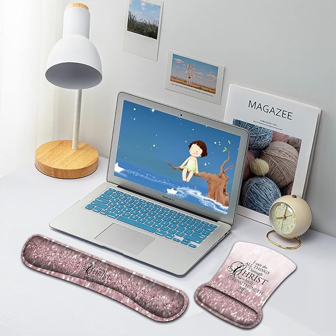 Mouse Pad Wrist Support and Memory Foam Keyboard Wrist Rest Set Ergonomic Gel Mouse Pad for Computer Laptop Desk Pad with Non Slip PU BasePink Philippians 4:13 Pattern Gaming Mouse Pad