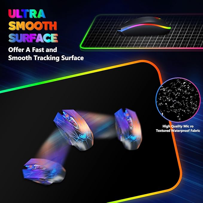 RGB Gaming Mouse Pad with Wireless Charging Large LED Mouse Pad with 10 Light Modes Extended Keyboard Pad Non-Slip Rubber BaseWaterproof Desk Pad for Home Office Black