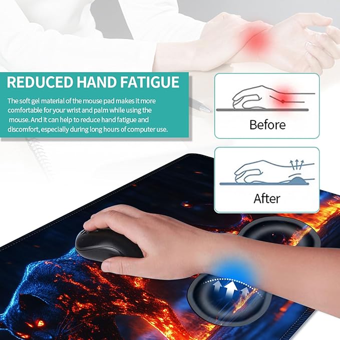 Keyboard Mouse Pad Set Extended Gaming Mouse Pad+Ergonomics Keyboard Wrist Rest Support Memory Foam Easy Typing Pain Relief 4Pcs XL Ultra Thick Desk MatGlowing Fire Leopard