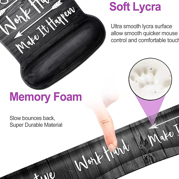 Keyboard Wrist Rest Pad and Ergonomic Mouse Pad Wrist Support Set Stay Positive Work Hard and Make It Happen for GamingOffice Comfortable and Pain Relief with Coaster Set