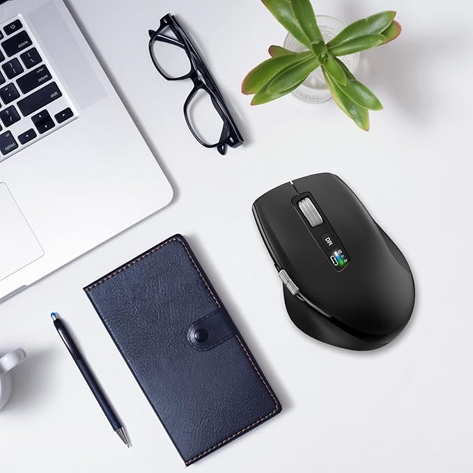 Wireless Bluetooth Side Scroll Mouse with Multi-Device Ergonomic Computer Mice with Smart Flying Scroll Quiet Click 4-Level DPI for Computer Laptop iPad Tablet MacBook (Black)