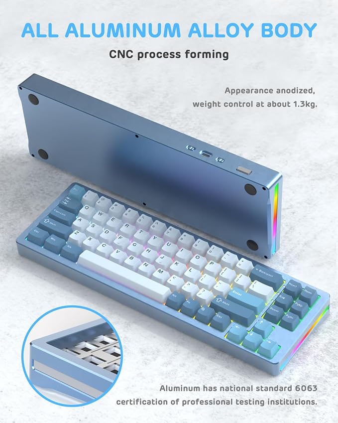 ATTACK SHARK M71 75% TKL Wireless Mechanical KeyboardFull Aluminum CNCBT5.0/2.4G/USB-CHot-swapRGB LEDNKRO Gaming Keyboard4600mAhPre-lubed Linear SwitchCustom Gasket Mount for PC Mac/Win(Blue)