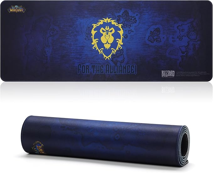 Blizzard Gaming Mouse Pad XXL Desktop Keyboard Mat Wow Themed Symbol Cloth Cover with Stitched Edge Smooth Tracking &amp Stability Never-Slip Rubber 31.5x11.8x1.2 in (Blue)