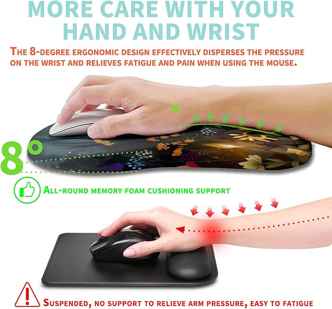 Ergonomic Mouse Pad Wrist Support with Memory Foam Massage Bulge Carpal Tunnel Pain Relief Mousepad Wrist Rest for Mouse(12x8 inch Midnight Forest)