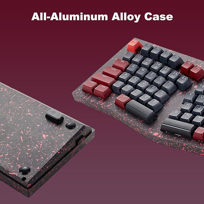 Hexgears F2 - Aluminum Custom Mechanical Keyboard Split Alice 83 Key Layout Ergonomic Keyboard Hot Swappable Slient Linear Switch BT5.0/2.4GHz/USB-C RGB Backlit for Win/Mac (Burgundy)