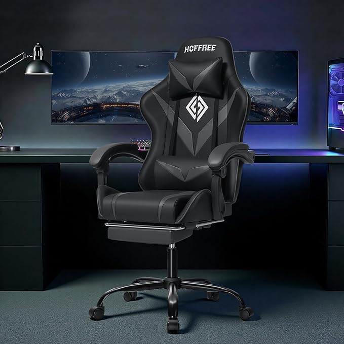 Gaming Chair with Massage Ergonomic Computer Chair with Footrest Reclining Video Game Chair for Boys with Adjustable Armrest Black