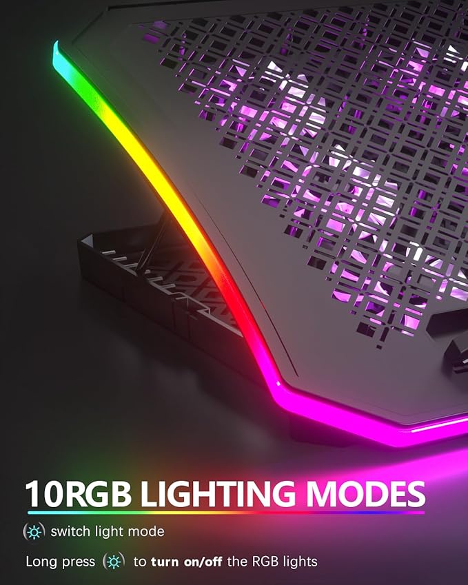KeiBn Laptop Cooling Pad Gaming Laptop Fan Cooling Pad with 9 Quiet Fans RGB Laptop Cooler for 15.6-17.3 Inch Cooling Pad for Laptop with 7 Height Stands 2 USB Ports Phone Stand-Purple