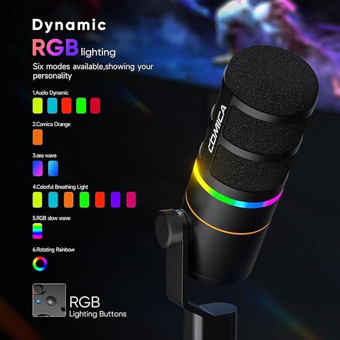 EJoy D10 PRO(D) COMBO Dual-Channel Wireless USB Gaming Microphone – RGB Dynamic Mic with Wired/Wireless Modes XLR/USB-C Real-Time Monitoring Studio Mic for Gaming Streaming Podcast Recording