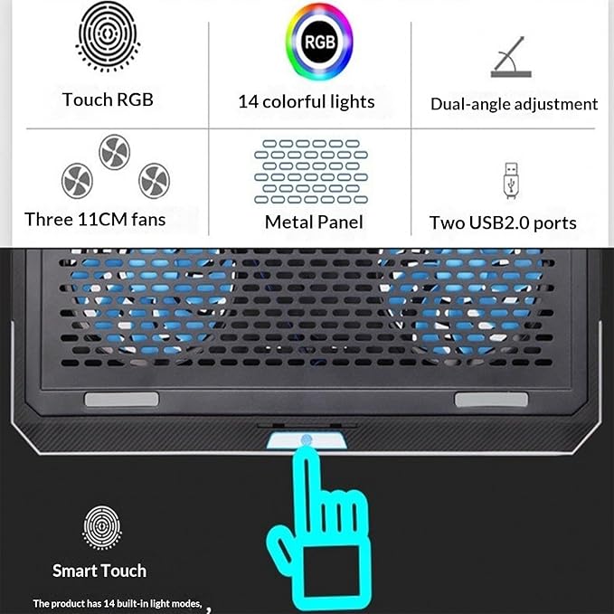 Portable Laptop Cooling Pad with RGB Lighting Silents Operations Foldable Compatibility Metal Stand