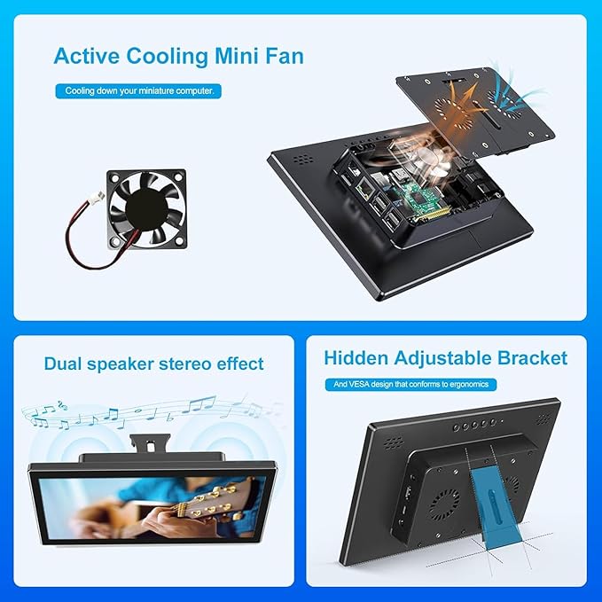 10.1 Inch Touchscreen for Raspberry Pi5-Point 1920 * 1200 IPS touchscreen Portable Monitor with HDMI Interface Dual-Speaker for Raspberry Pi 5/4B/3B+/3B/B+ Jetson Nano Win11/10/8/7(10.1'' 1920*1200)