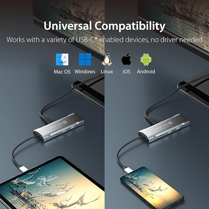 j5create Laptop Docking Station 9-in-1 4K60Hz HDMI USB-C 10Gbps 2 USB-A 10Gbps 100W PD with USB-C 5Gbps Ethernet SD 4.0 Card Reader for MacBook XPS Surface Pro (JCD393)