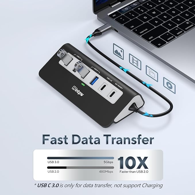 P9 USB C Hub INTPW 9-in-1 USB Multiport Adapter with 4K HDMI PD 100W USB-C and 2 USB A 3.0 5Gbps 2 USB A 2.0 SD/TF Card Reader Aluminum Powered USB Hub for PC iPhone 16/15 Series MacBook iPad